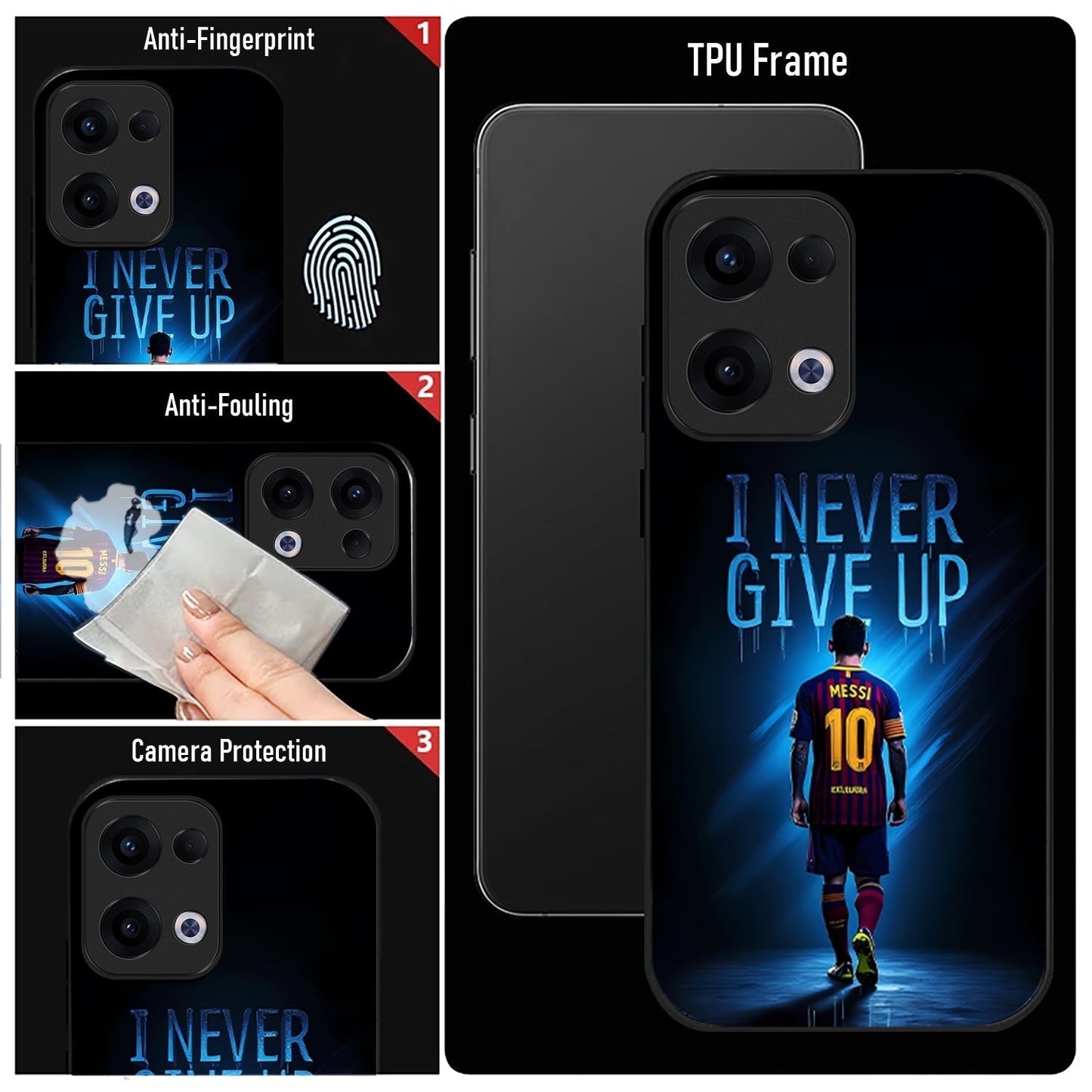 Oppo Reno 13 5G Premium Acrylic Shockproof Glass Back Case (Messi 10)