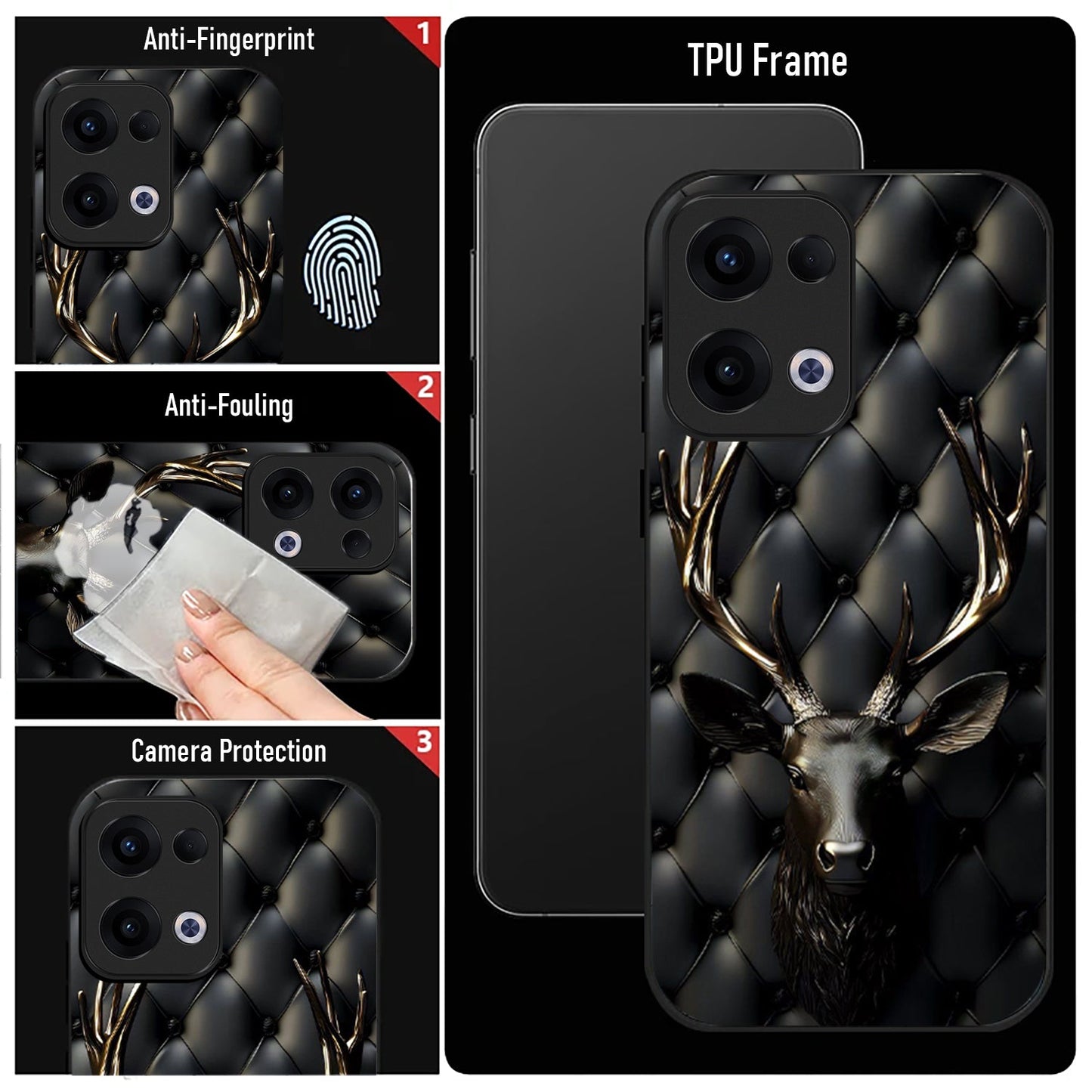 Oppo Reno 13 5G Premium Acrylic Shockproof Glass Back Case (Golden Antlers)