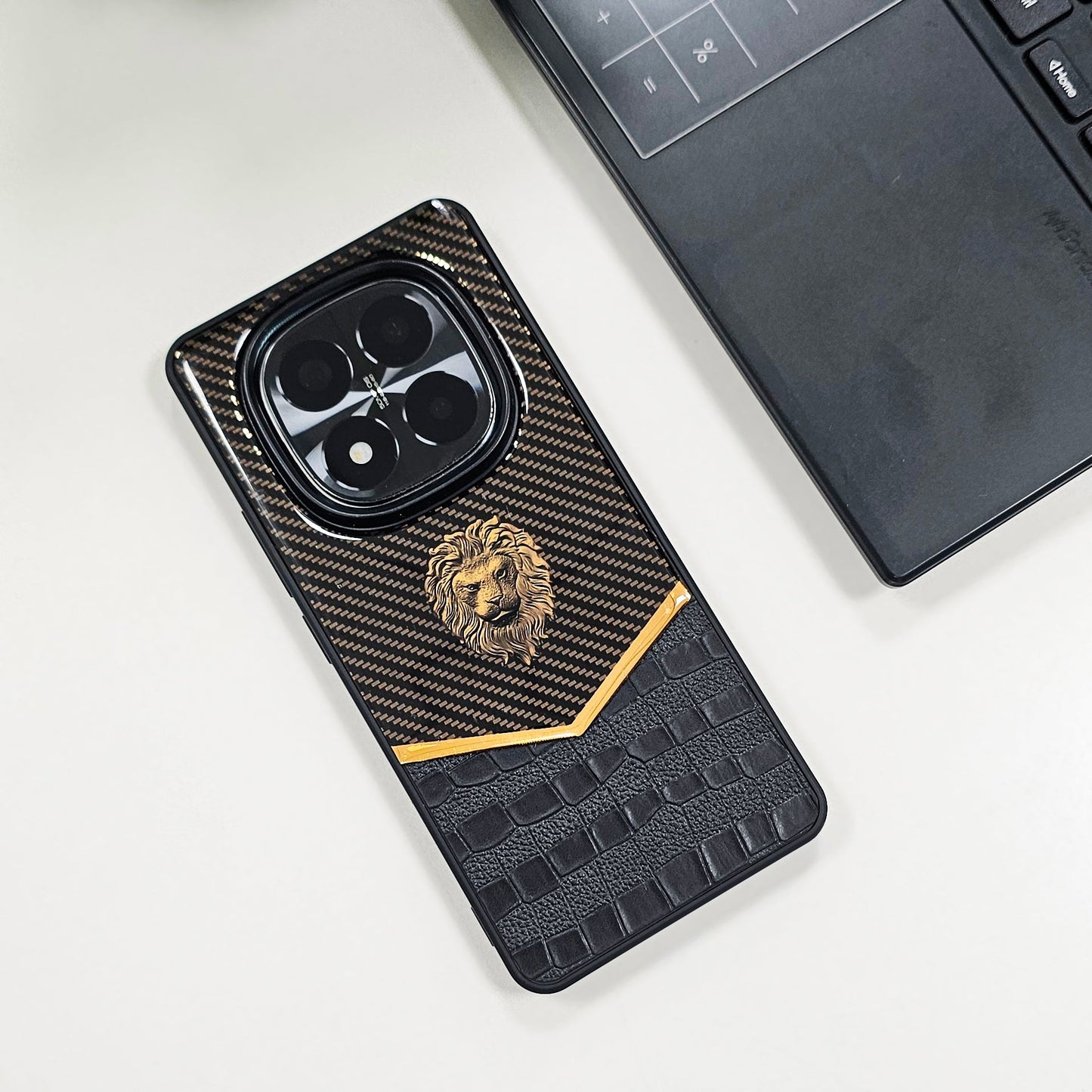 Redmi Note 14 Pro 5G Luxury Lion Pattern Leather And Liquid Silicone Case