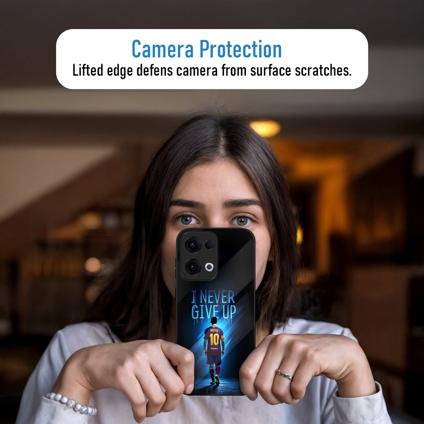 Oppo Reno 13 5G Premium Acrylic Shockproof Glass Back Case (Messi 10)