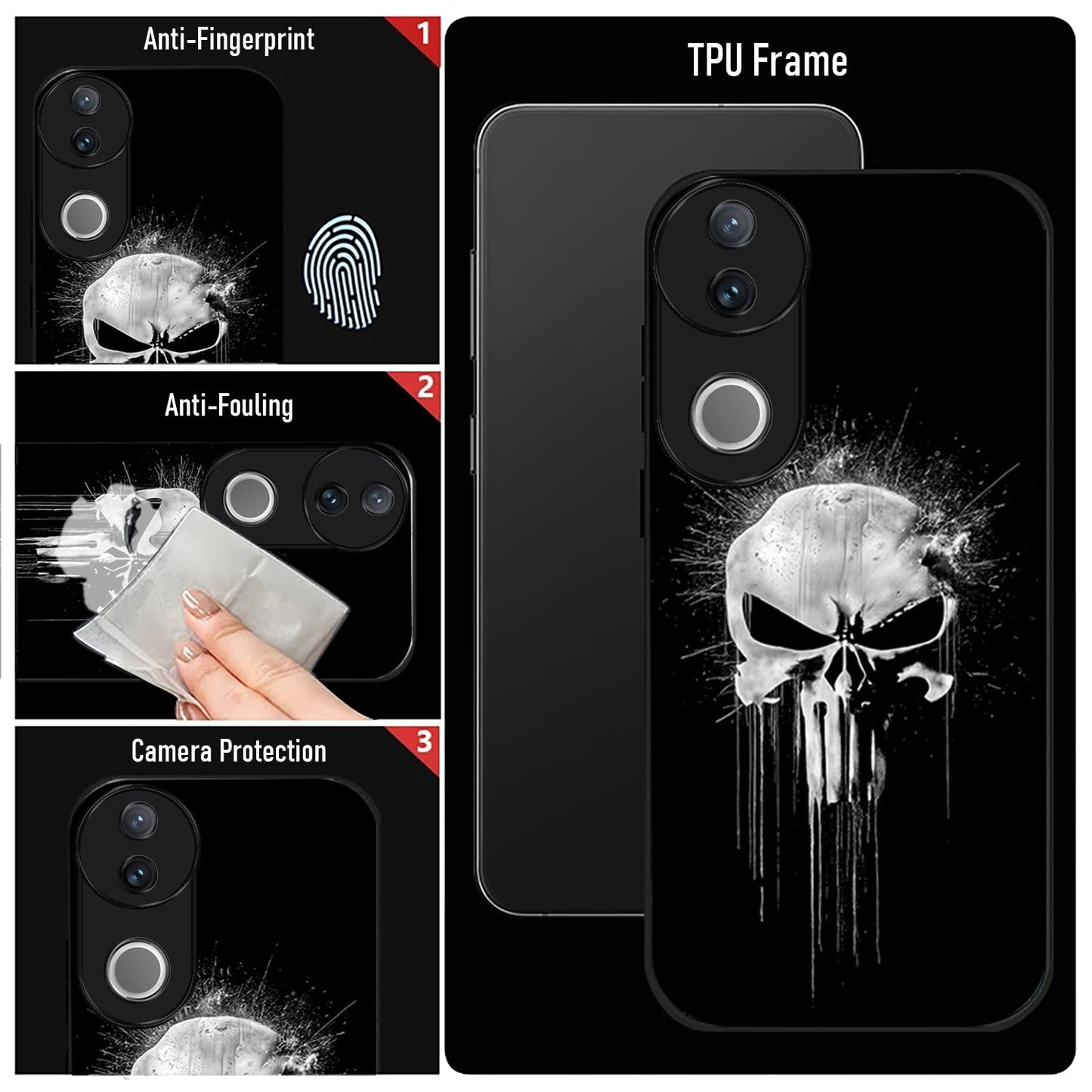 Vivo V50 5G Premium Acrylic Shockproof Glass Back Case (Punisher Skull)