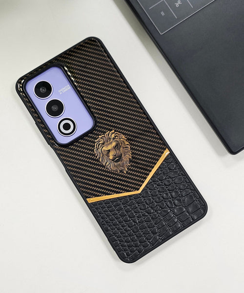 Oppo A3 Pro 5G Luxury Lion Pattern Leather And Liquid Silicone Case