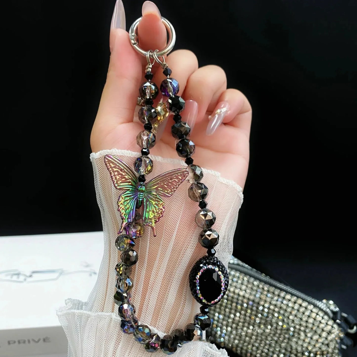 Oppo F27 Pro+ 5G Shockproof Shimmer Butterfly Stand Case with Charm Strap