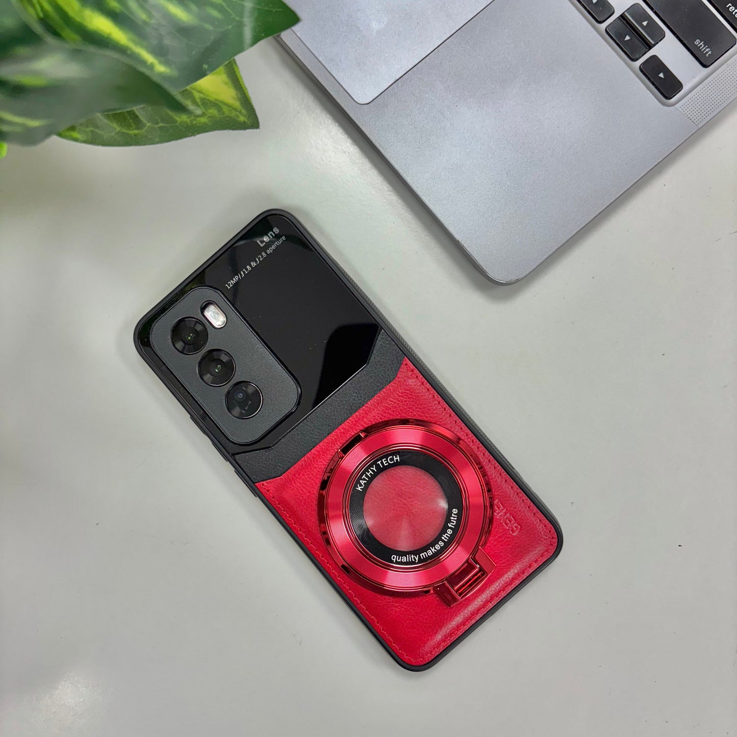 Oppo Reno12 Pro 5G Original Luxury Leather Lens Magnifier Ring Stand Case