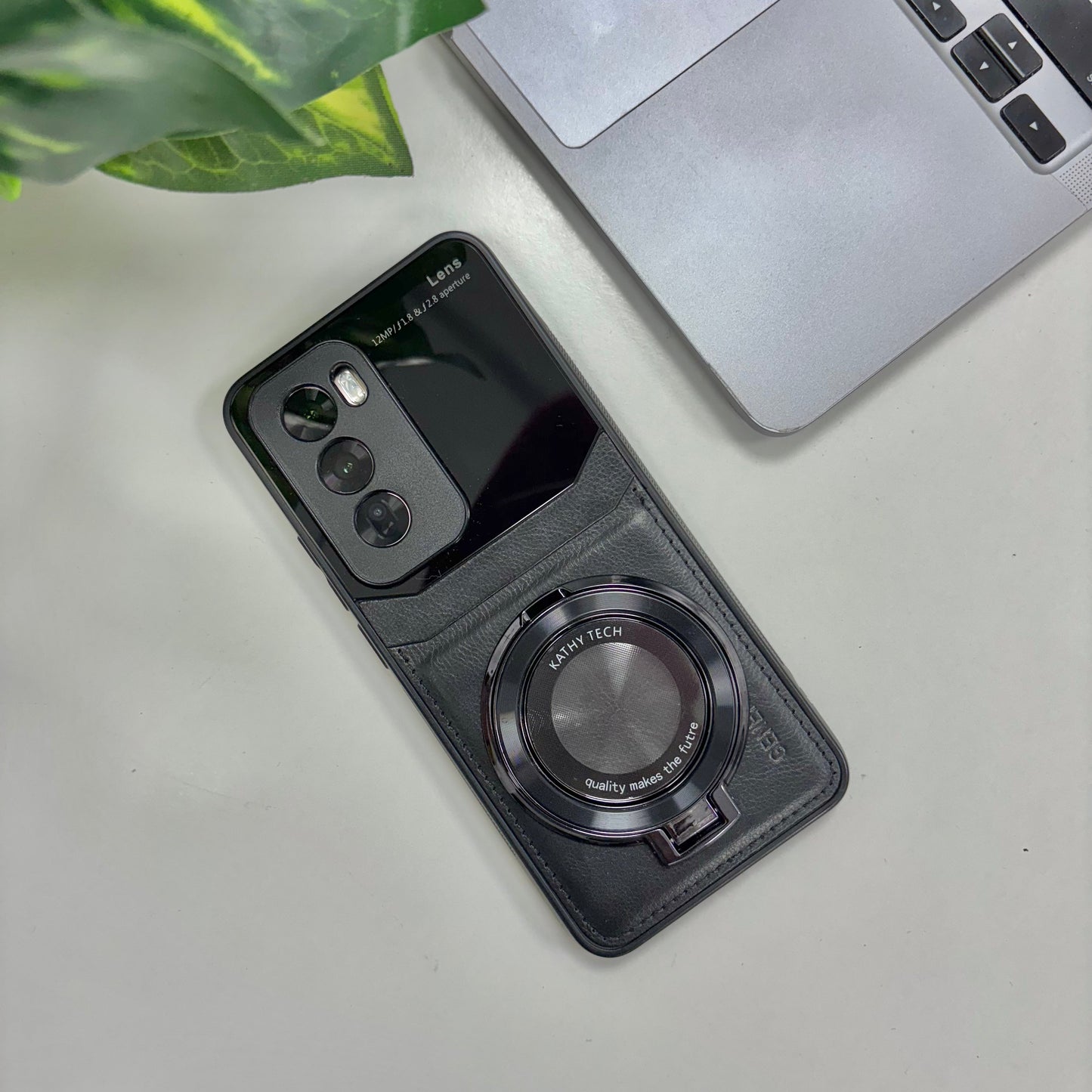Oppo Reno12 Pro 5G Original Luxury Leather Lens Magnifier Ring Stand Case
