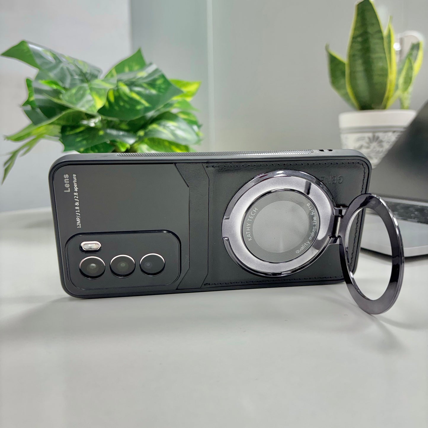 Oppo Reno12 Pro 5G Original Luxury Leather Lens Magnifier Ring Stand Case
