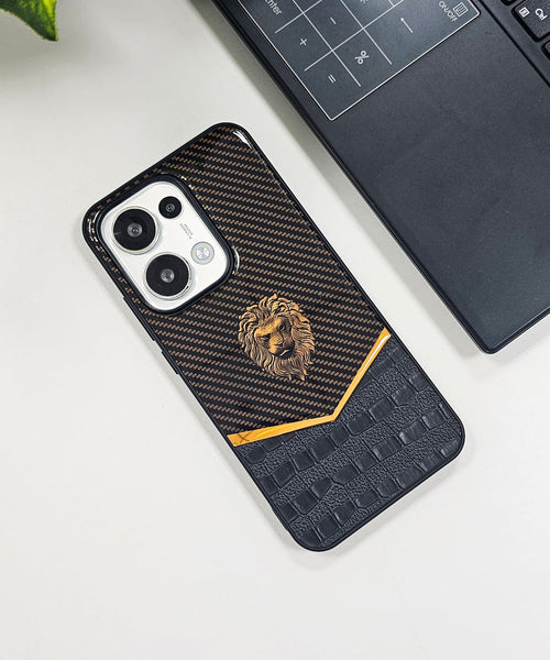 Oppo Reno13 5G Luxury Lion Pattern Leather And Liquid Silicone Case