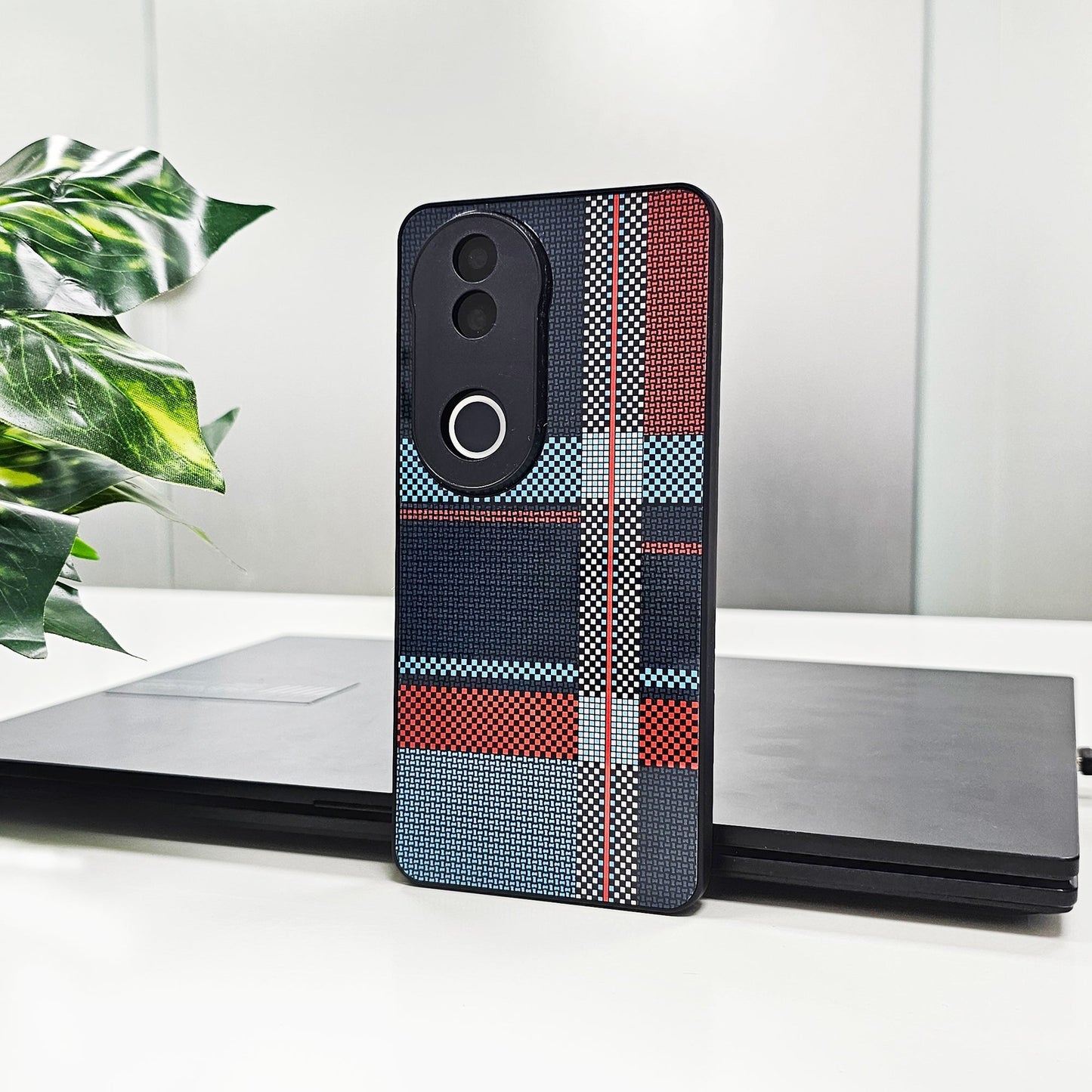 Vivo V50 5G Luxury Grid Pattern Glass Back Shockproof Case