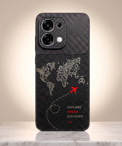 Oppo F31 5G Travel Map Carbon Fiber Leather Hybrid Back Case
