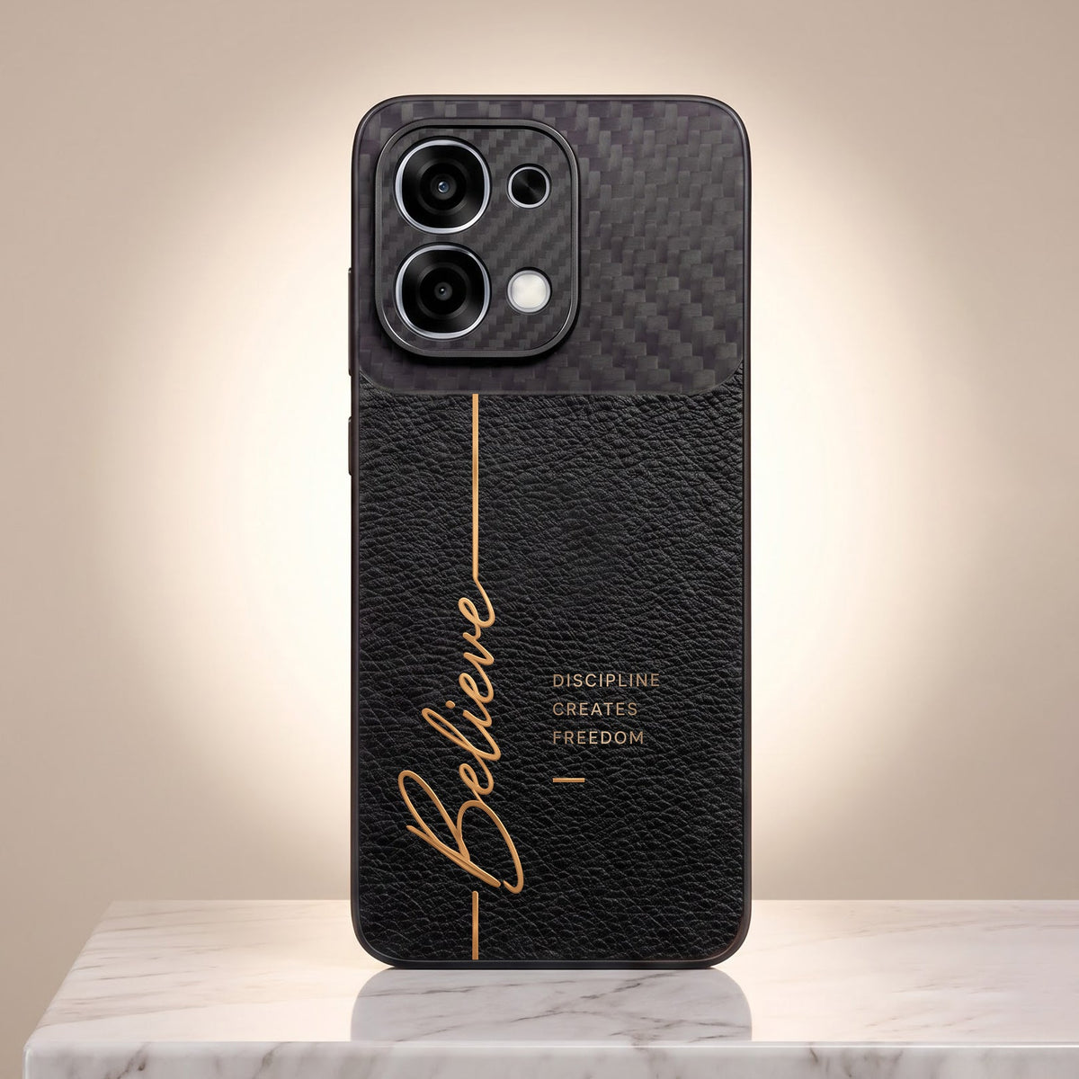 Oppo F31 5G Belive Quote Carbon Fiber Leather Hybrid Back Case