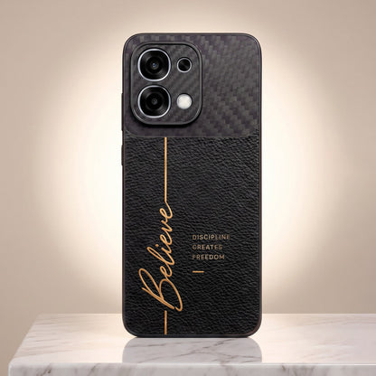 Oppo F31 5G Belive Quote Carbon Fiber Leather Hybrid Back Case