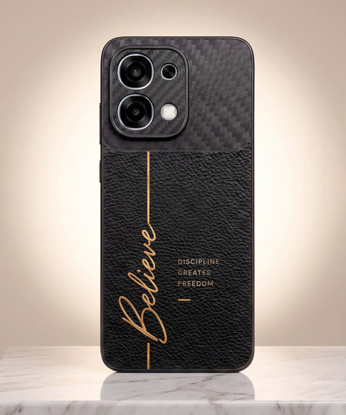 Oppo F31 5G Belive Quote Carbon Fiber Leather Hybrid Back Case