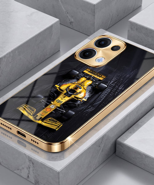 Oppo Reno 13 5G F1 Racing Car Gold Electroplated Glass Phone Back Case