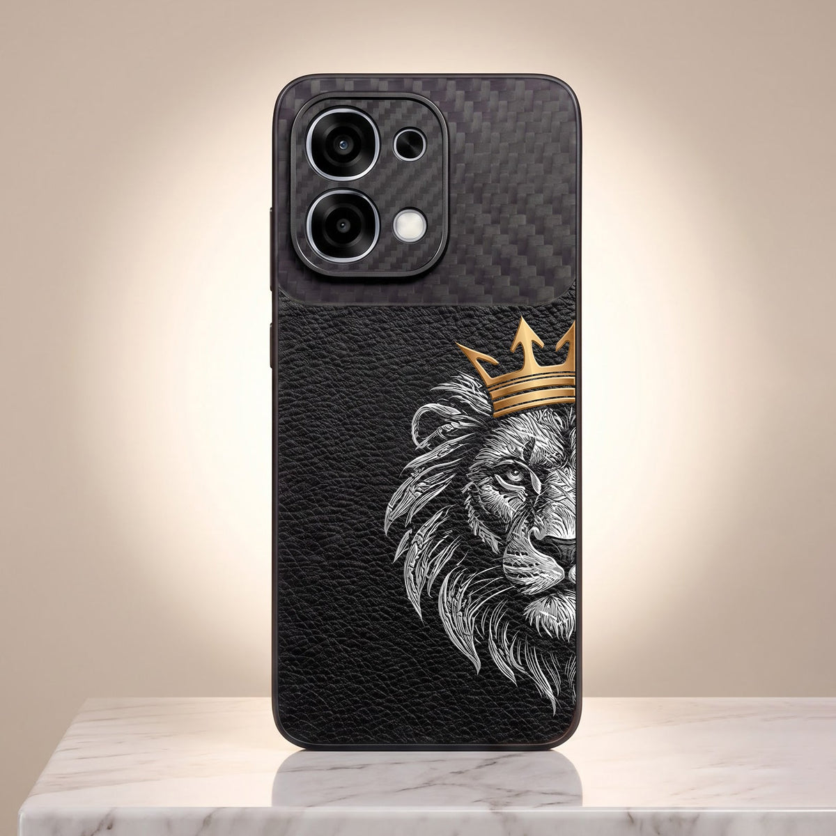 Oppo F31 5G Lion King Carbon Fiber Leather Hybrid Back Case