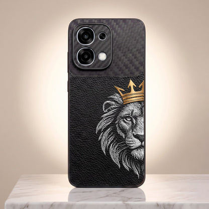 Oppo F31 5G Lion King Carbon Fiber Leather Hybrid Back Case