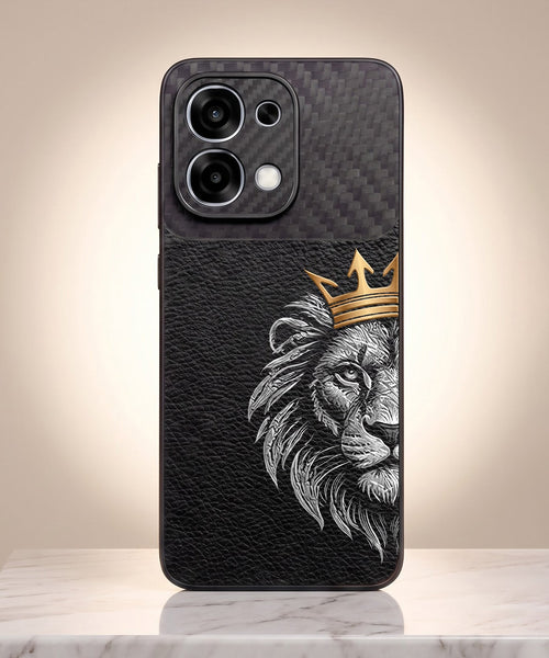 Oppo F31 5G Lion King Carbon Fiber Leather Hybrid Back Case