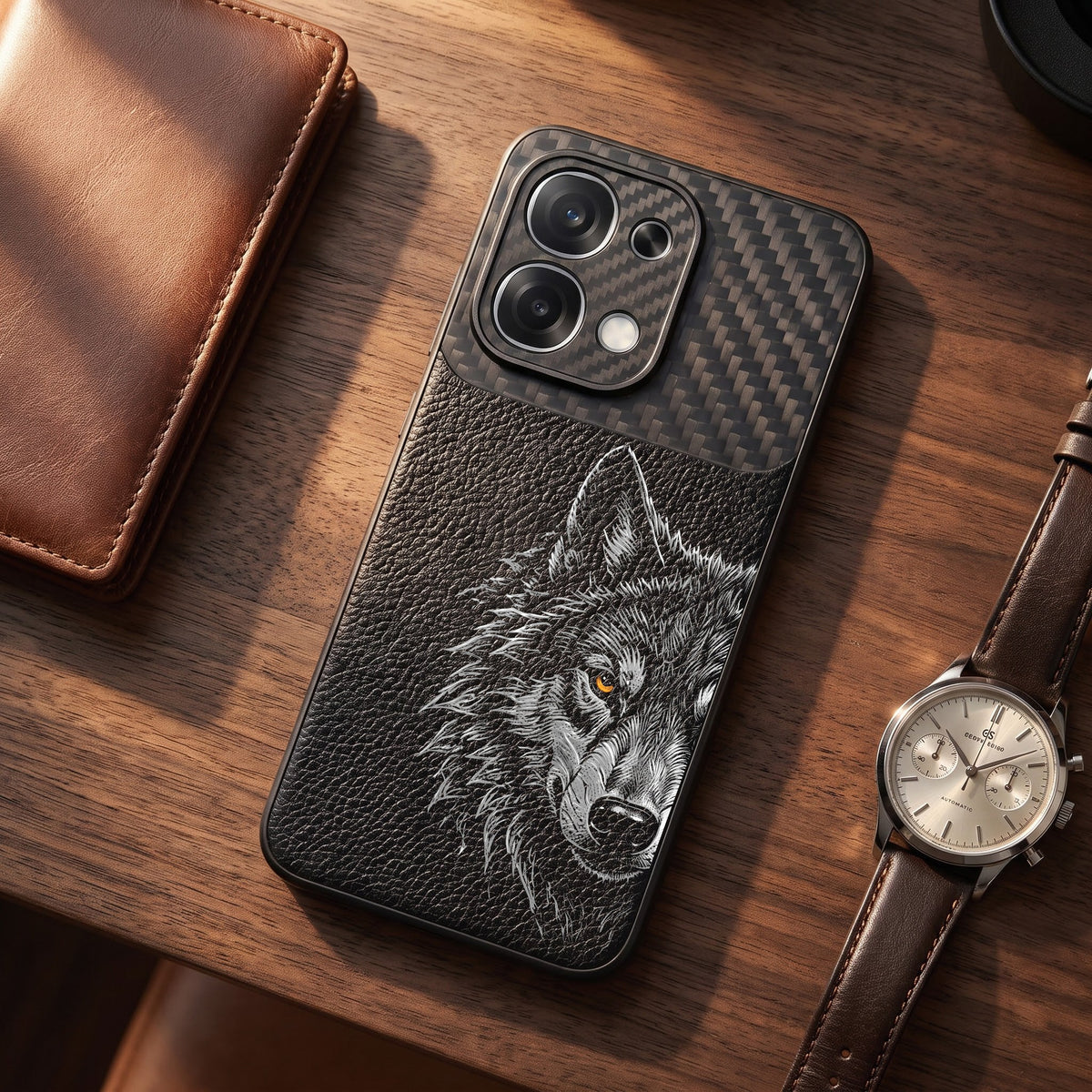 Oppo F31 5G Wolf Focus Carbon Fiber Leather Hybrid Back Case