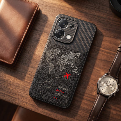 Oppo F31 5G Travel Map Carbon Fiber Leather Hybrid Back Case