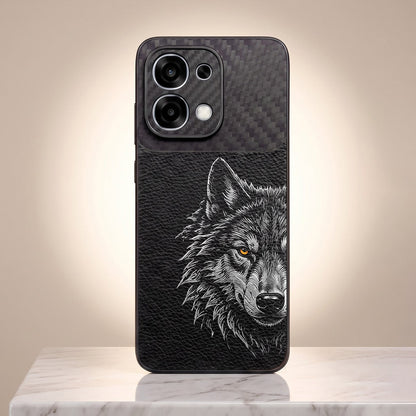 Oppo F31 5G Wolf Focus Carbon Fiber Leather Hybrid Back Case