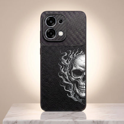 Oppo F31 5G Skull Art Carbon Fiber Leather Hybrid Back Case