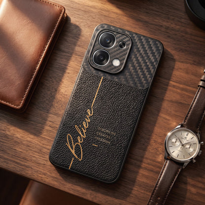 Oppo F31 5G Belive Quote Carbon Fiber Leather Hybrid Back Case
