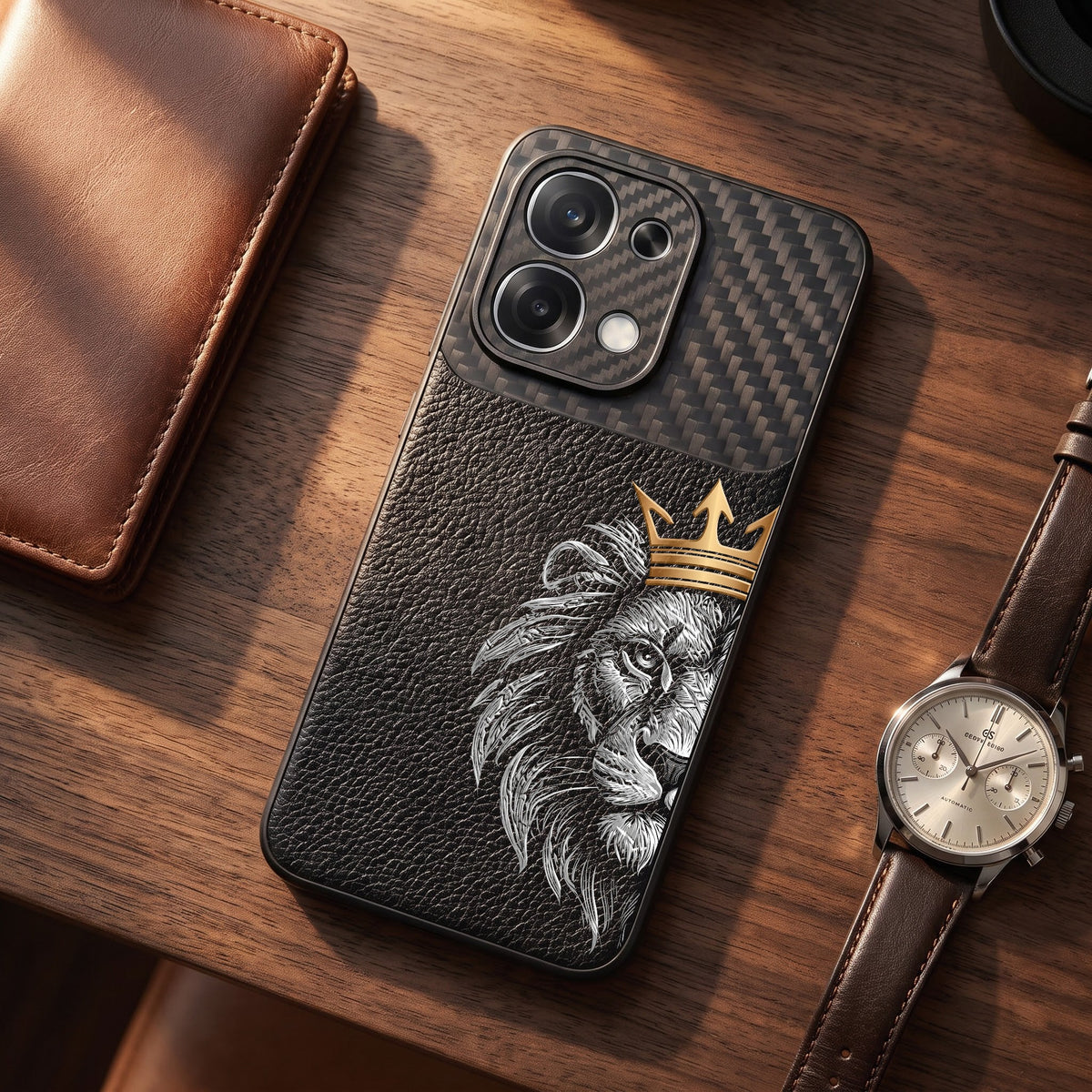Oppo F31 5G Lion King Carbon Fiber Leather Hybrid Back Case