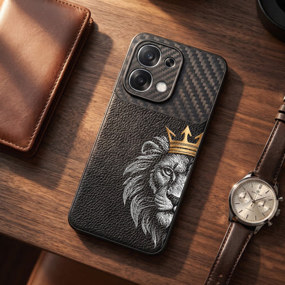 Oppo F31 5G Lion King Carbon Fiber Leather Hybrid Back Case