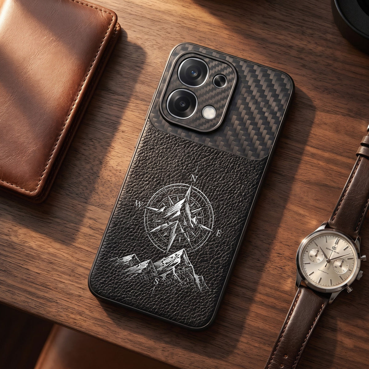 Oppo F31 5G Compass Carbon Fiber Leather Hybrid Back Case