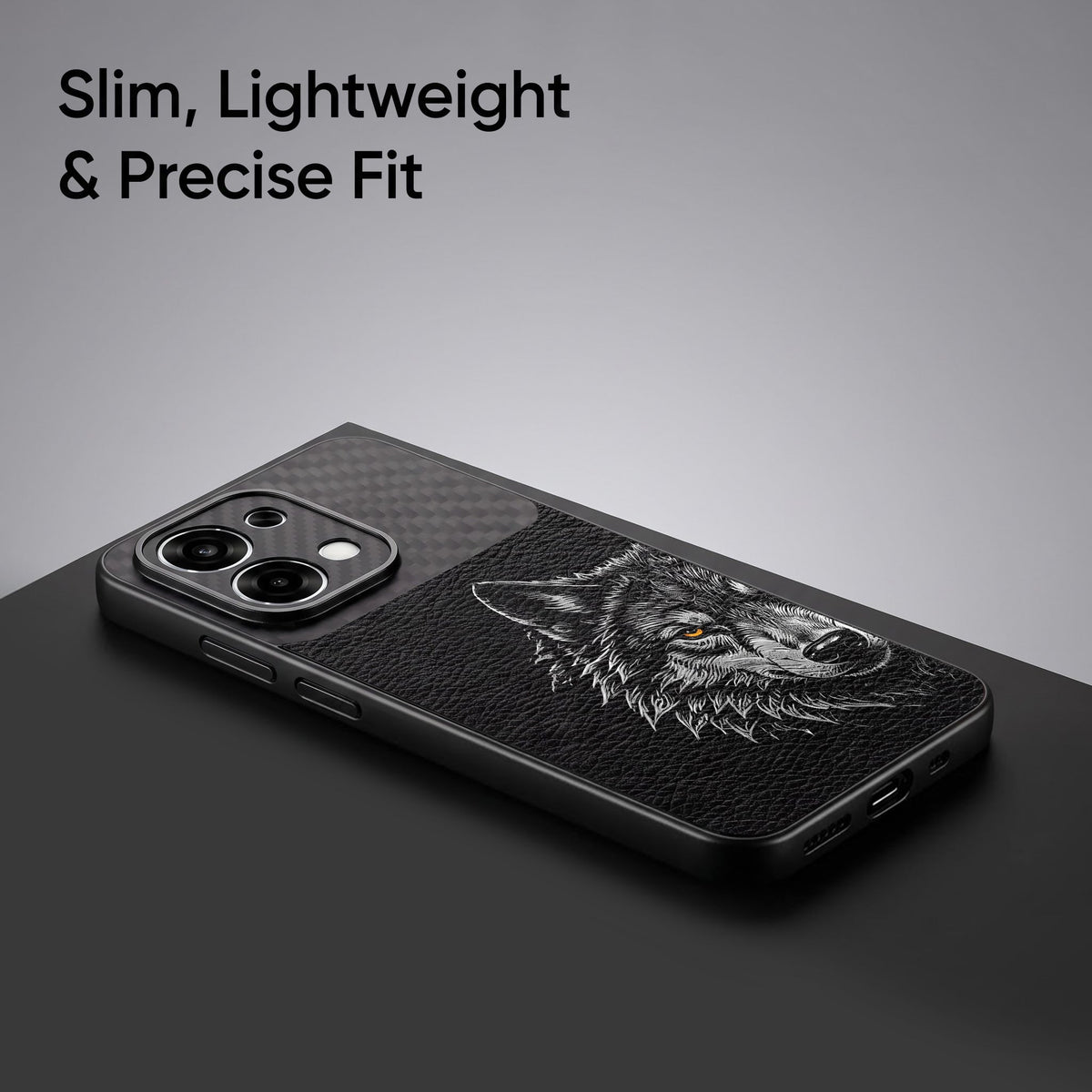Oppo F31 5G Wolf Focus Carbon Fiber Leather Hybrid Back Case