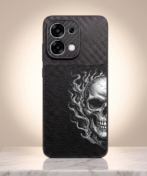 Oppo F31 5G Skull Art Carbon Fiber Leather Hybrid Back Case