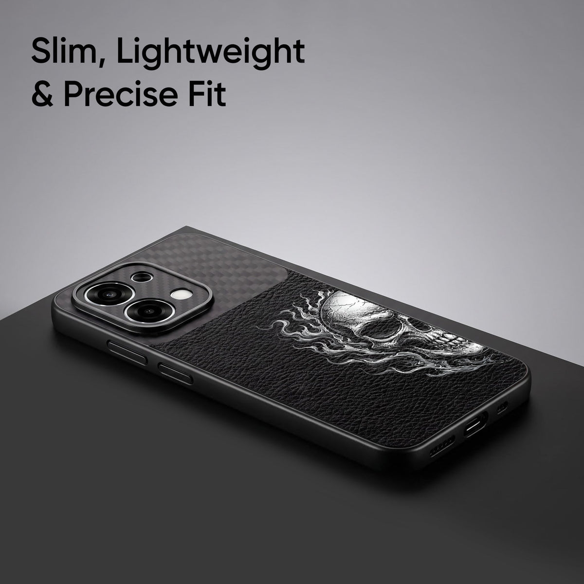 Oppo F31 5G Skull Art Carbon Fiber Leather Hybrid Back Case