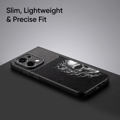 Oppo F31 5G Skull Art Carbon Fiber Leather Hybrid Back Case