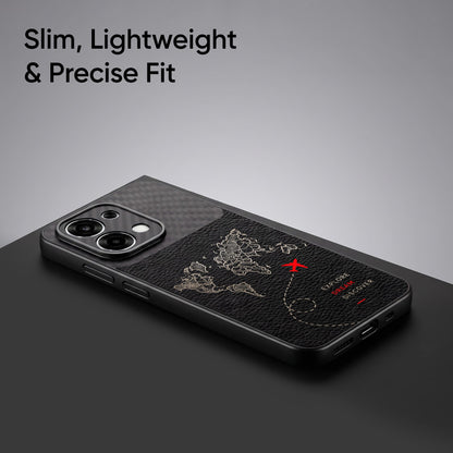 Oppo F31 5G Travel Map Carbon Fiber Leather Hybrid Back Case