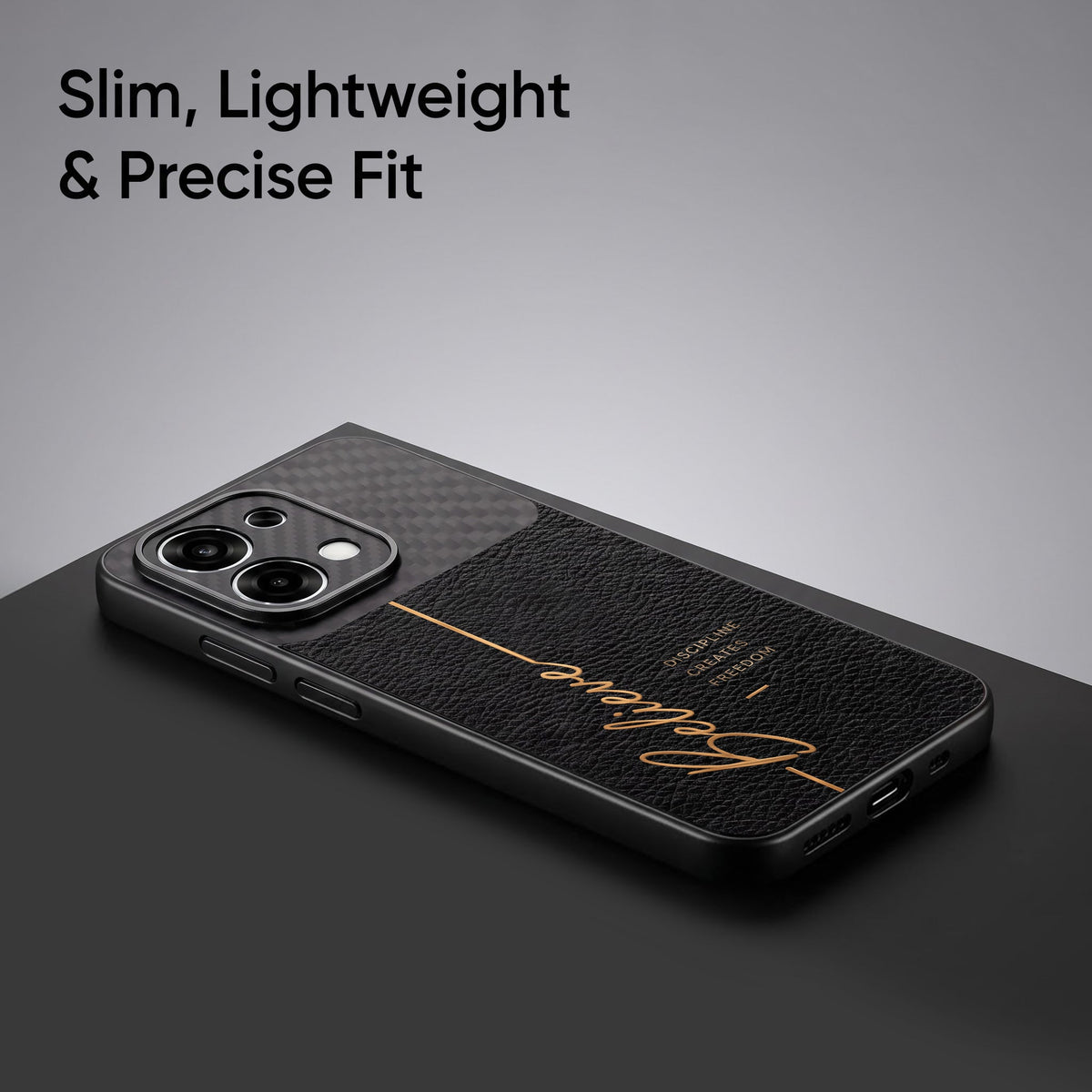 Oppo F31 5G Belive Quote Carbon Fiber Leather Hybrid Back Case