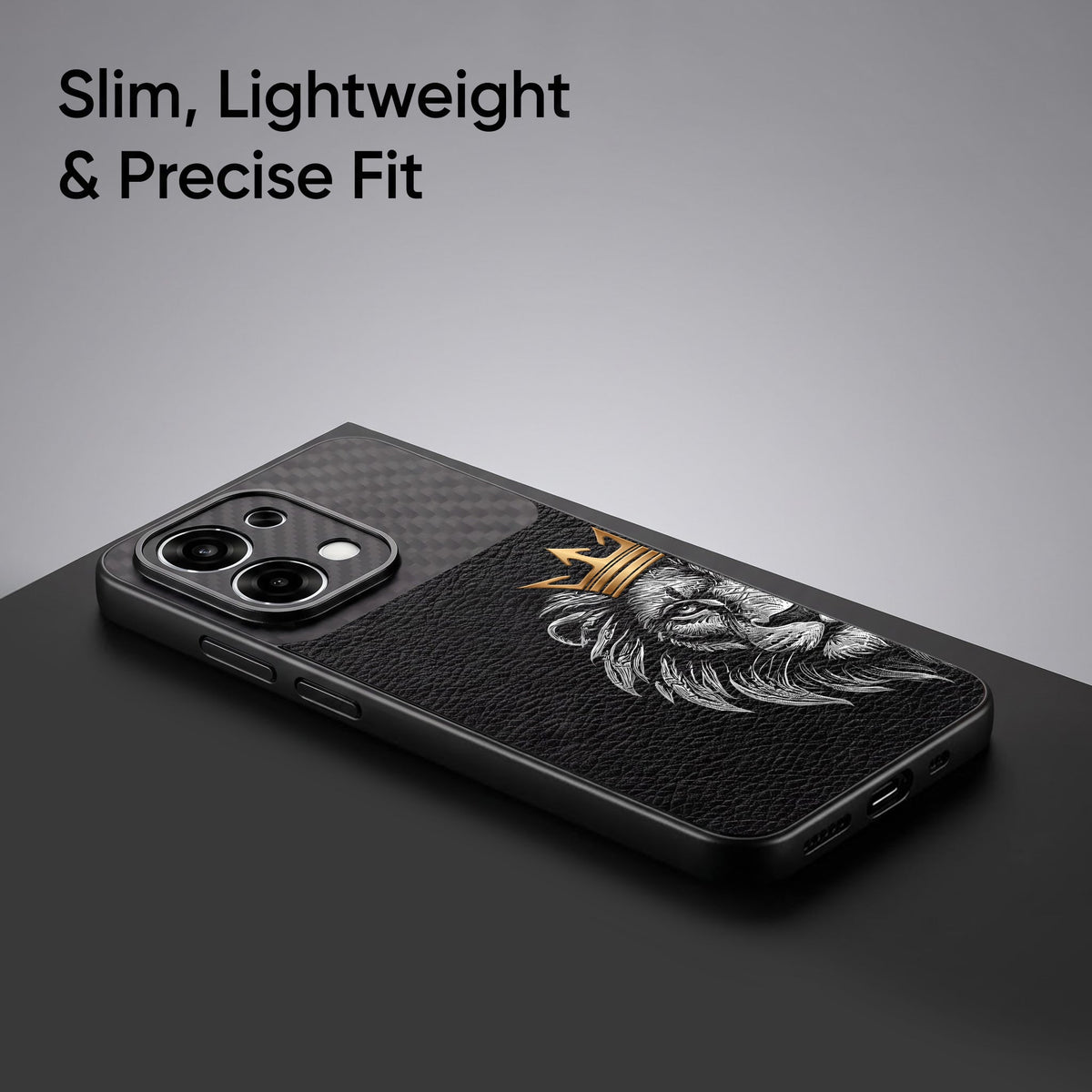 Oppo F31 5G Lion King Carbon Fiber Leather Hybrid Back Case