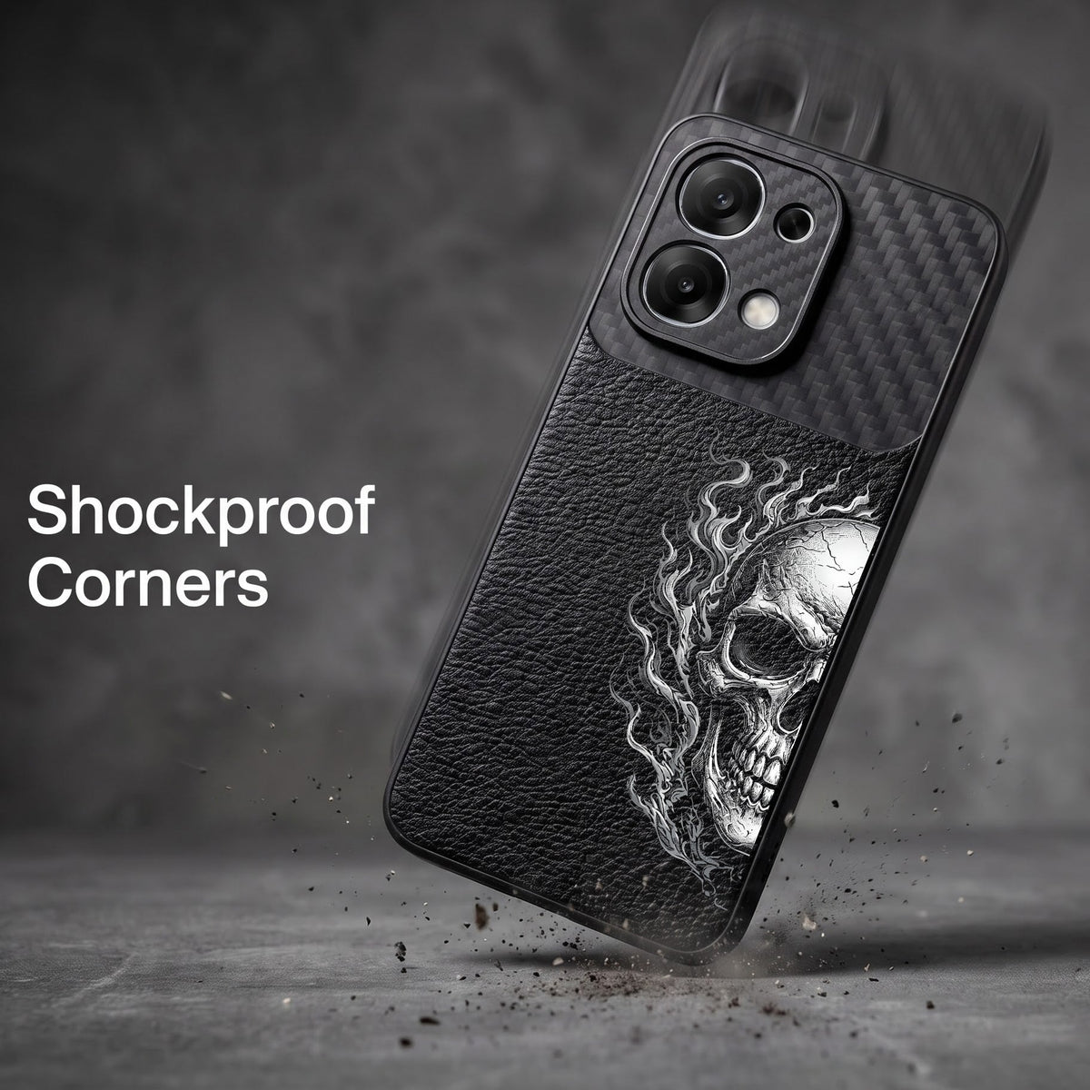 Oppo F31 5G Skull Art Carbon Fiber Leather Hybrid Back Case
