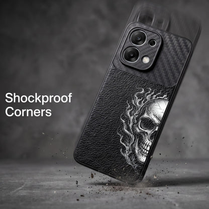 Oppo F31 5G Skull Art Carbon Fiber Leather Hybrid Back Case