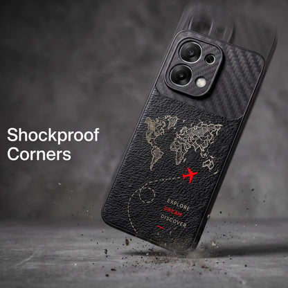 Oppo F31 5G Travel Map Carbon Fiber Leather Hybrid Back Case