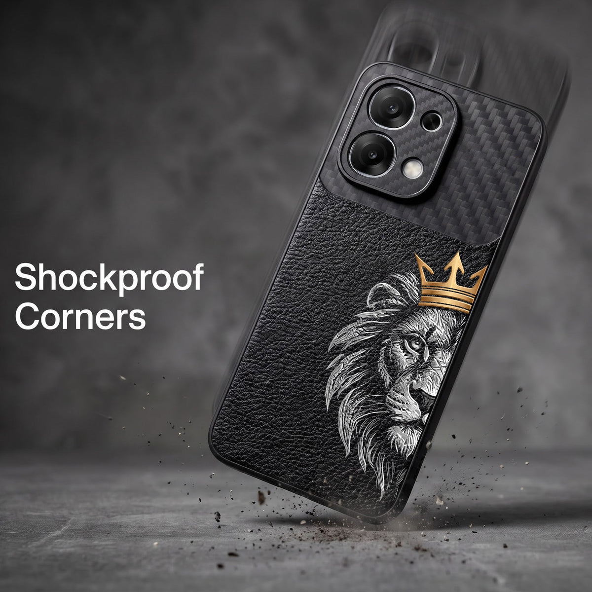 Oppo F31 5G Lion King Carbon Fiber Leather Hybrid Back Case