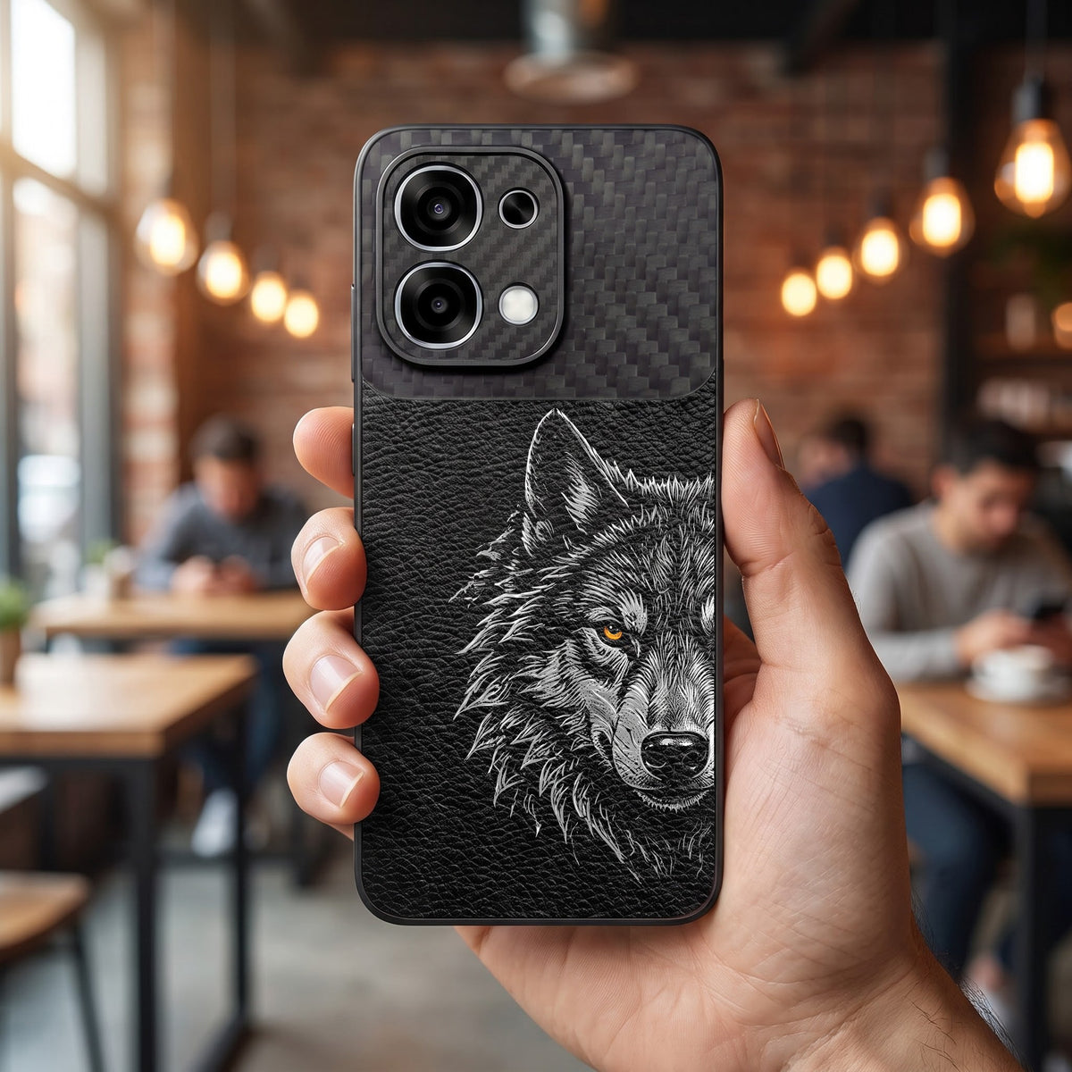 Oppo F31 5G Wolf Focus Carbon Fiber Leather Hybrid Back Case