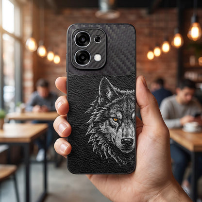 Oppo F31 5G Wolf Focus Carbon Fiber Leather Hybrid Back Case