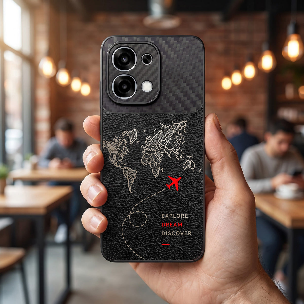 Oppo F31 5G Travel Map Carbon Fiber Leather Hybrid Back Case
