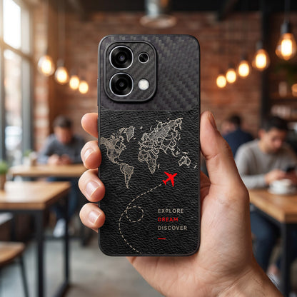Oppo F31 5G Travel Map Carbon Fiber Leather Hybrid Back Case