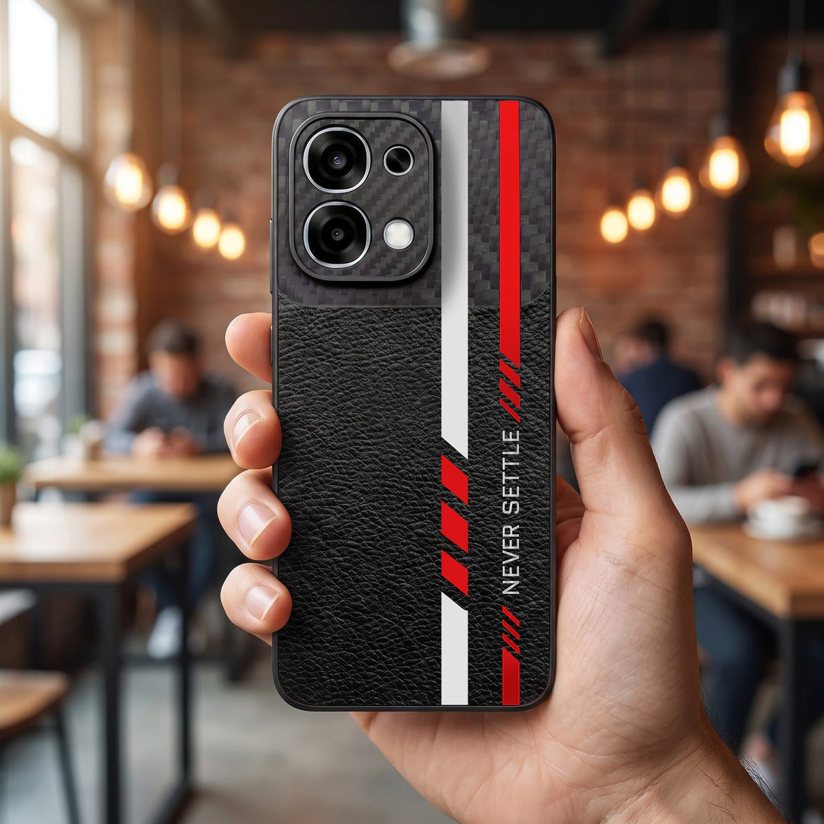 Oppo F31 5G Sporty Stripe Focus Carbon Fiber Leather Hybrid Back Case