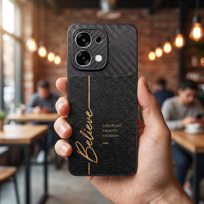 Oppo F31 5G Belive Quote Carbon Fiber Leather Hybrid Back Case