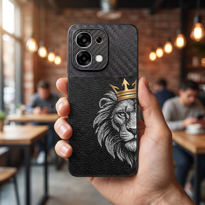Oppo F31 5G Lion King Carbon Fiber Leather Hybrid Back Case