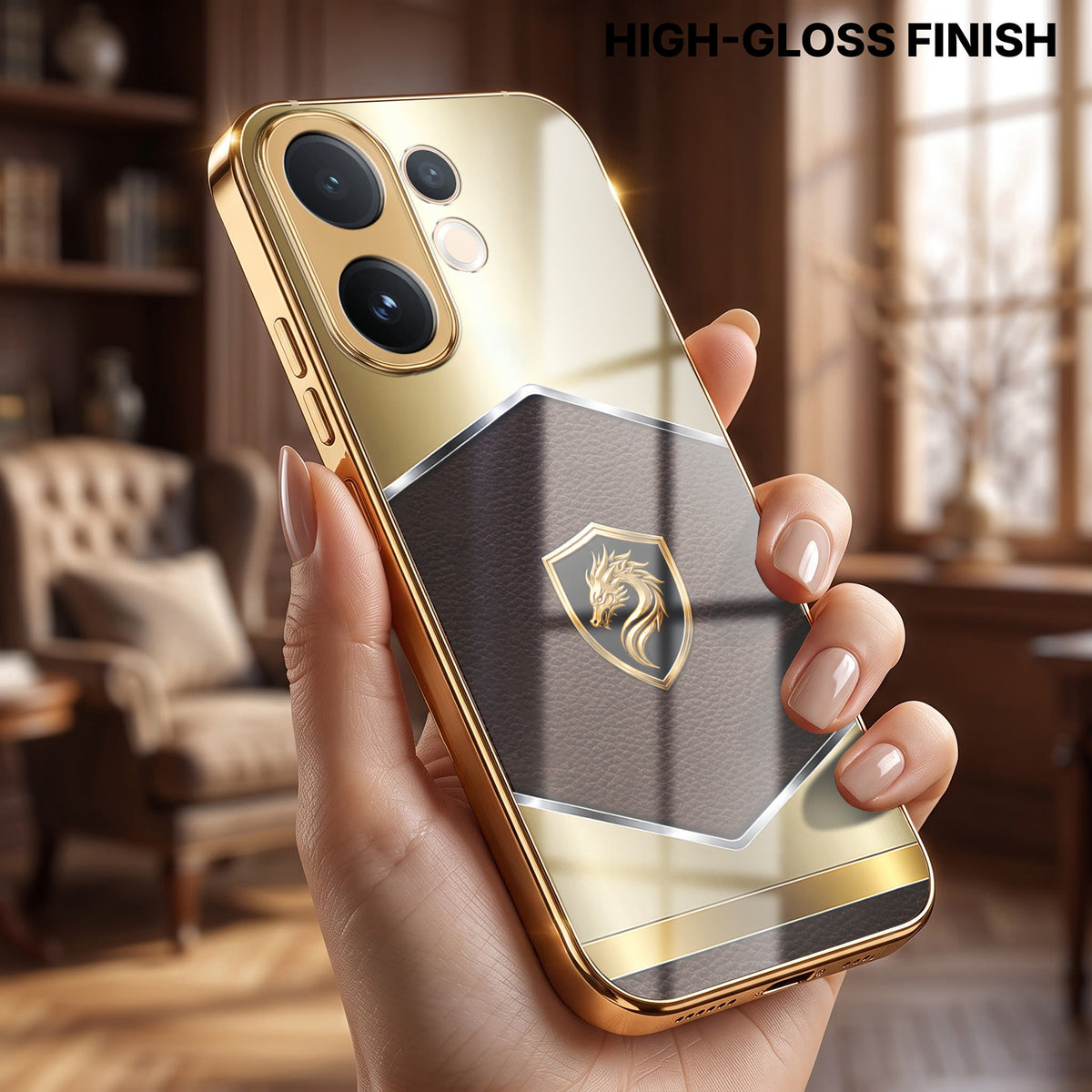 Vivo V60 5G Dragon Crest Gold Electroplated Glass Phone Back Case