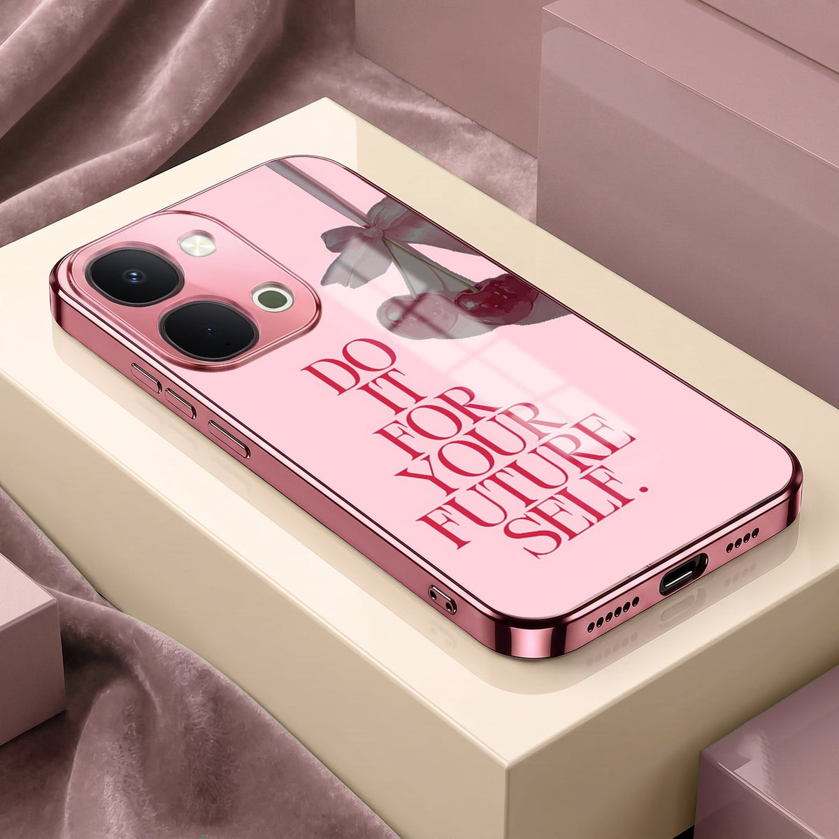 Vivo T5x 5G Future Self Pink Electroplated Glass Phone Back Case