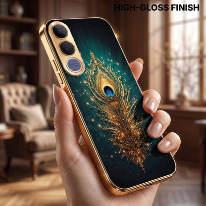Vivo V70 FE 5G Golden Peacock Feather Gold Electroplated Glass Phone Back Case