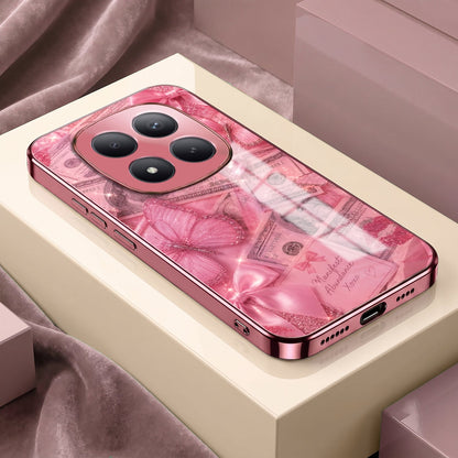 Redmi Note 15 Pro+ 5G Luxury Dollar Butterfly Pink Electroplated Glass Phone Back Case